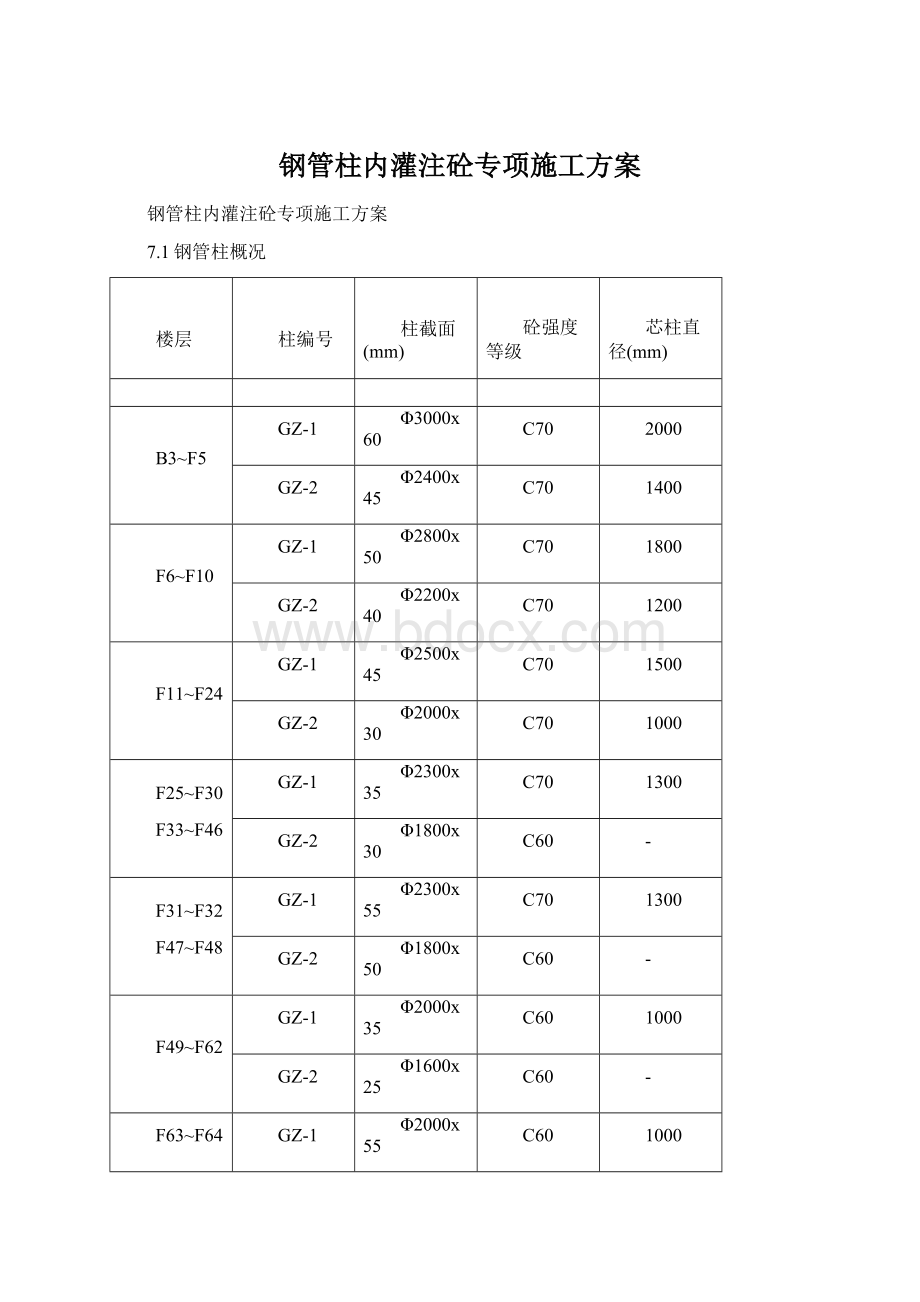 钢管柱内灌注砼专项施工方案.docx