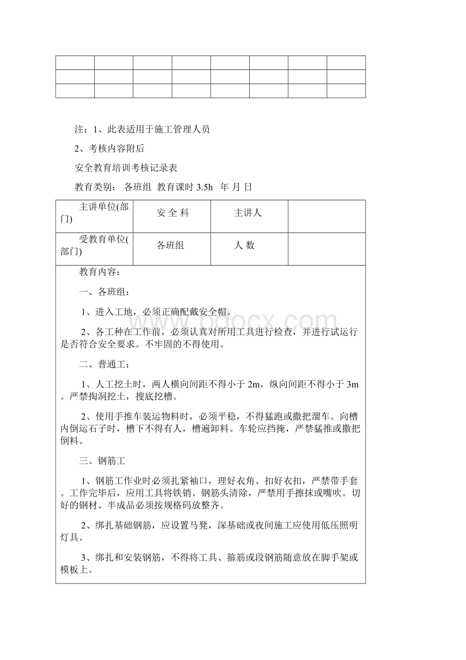 施工管理人员年度安全培训考核记录Word格式.docx_第2页