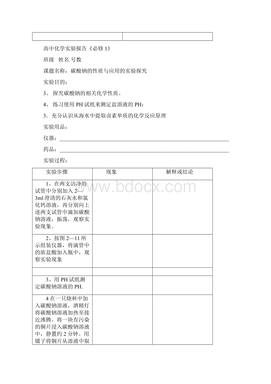 高中化学必修1探究实验报告Word格式.docx_第2页