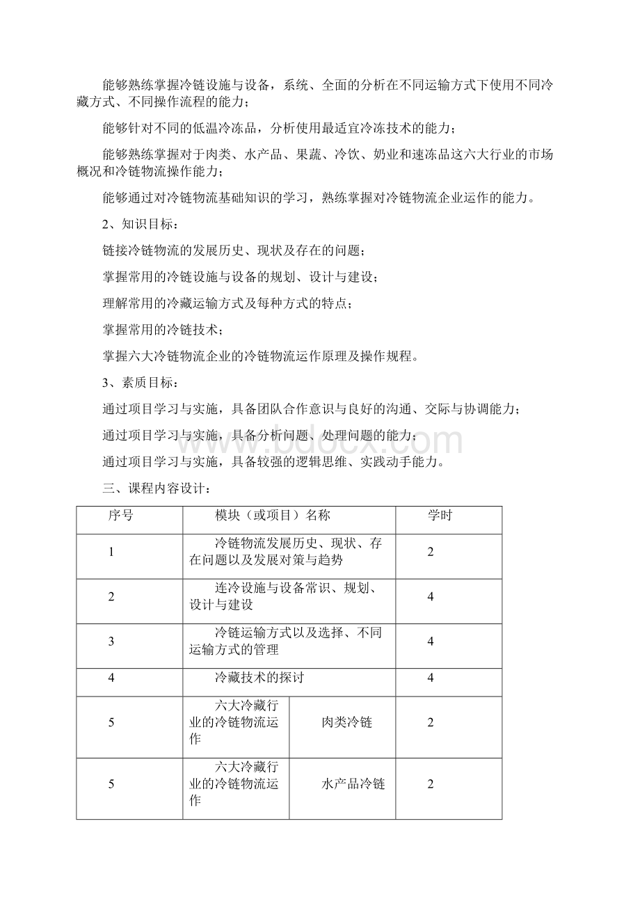 冷链物流运营实务整体教学设计文档格式.docx_第2页