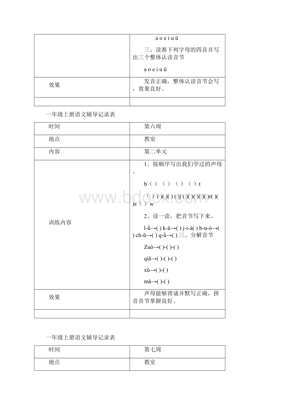 小学一年级上册语文辅导记录表格Word文档下载推荐.docx_第3页