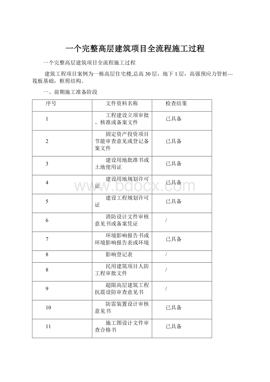 一个完整高层建筑项目全流程施工过程Word下载.docx