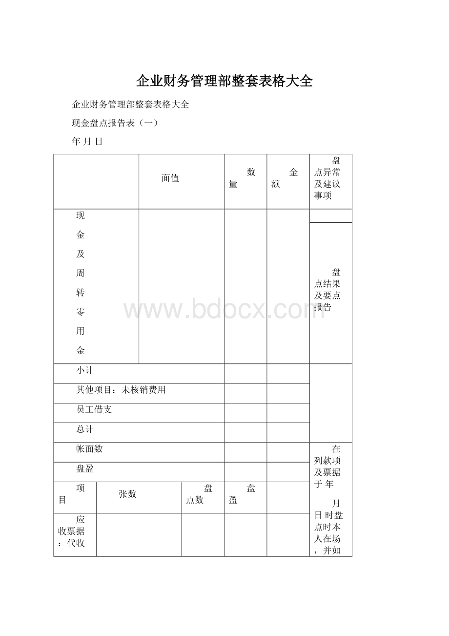 企业财务管理部整套表格大全Word格式文档下载.docx