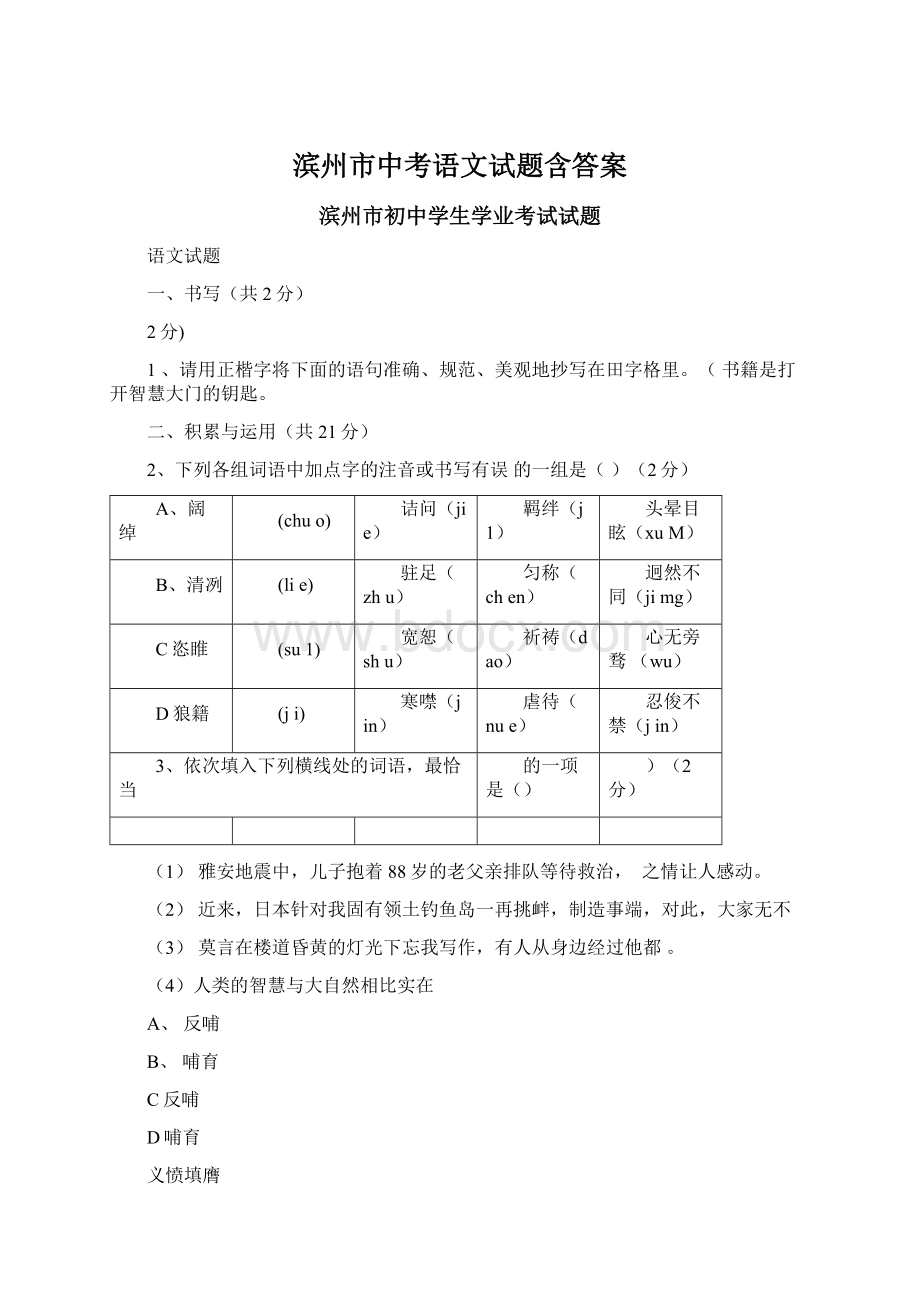 滨州市中考语文试题含答案.docx