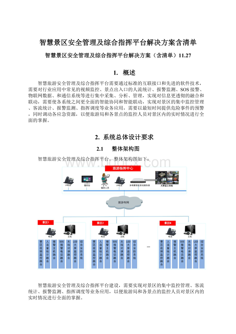 智慧景区安全管理及综合指挥平台解决方案含清单.docx_第1页