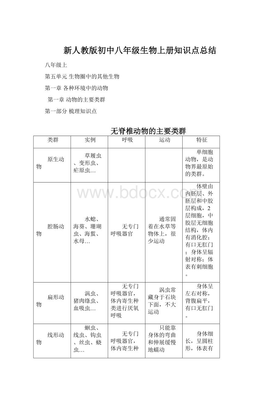 新人教版初中八年级生物上册知识点总结.docx_第1页