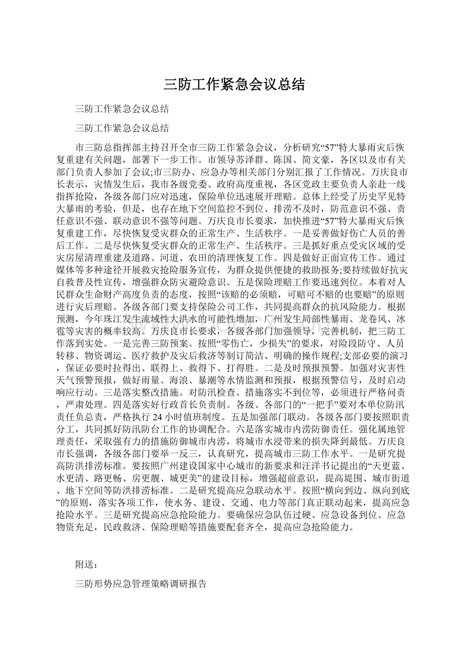 三防工作紧急会议总结.docx