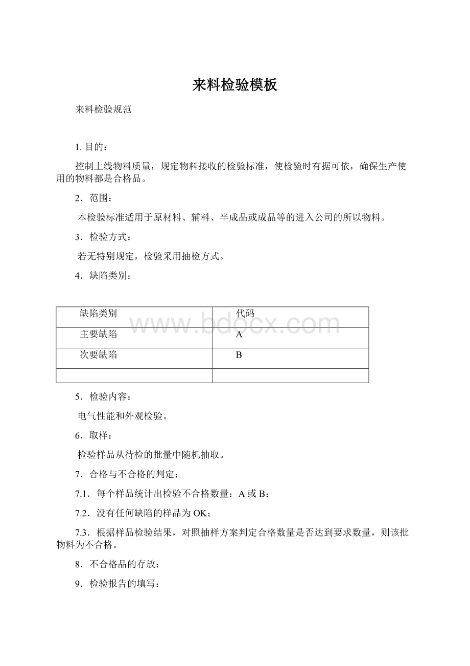 来料检验模板Word文件下载.docx