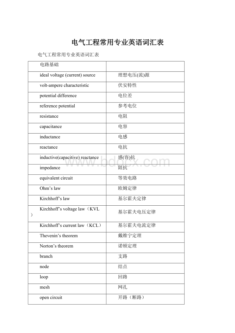 电气工程常用专业英语词汇表.docx