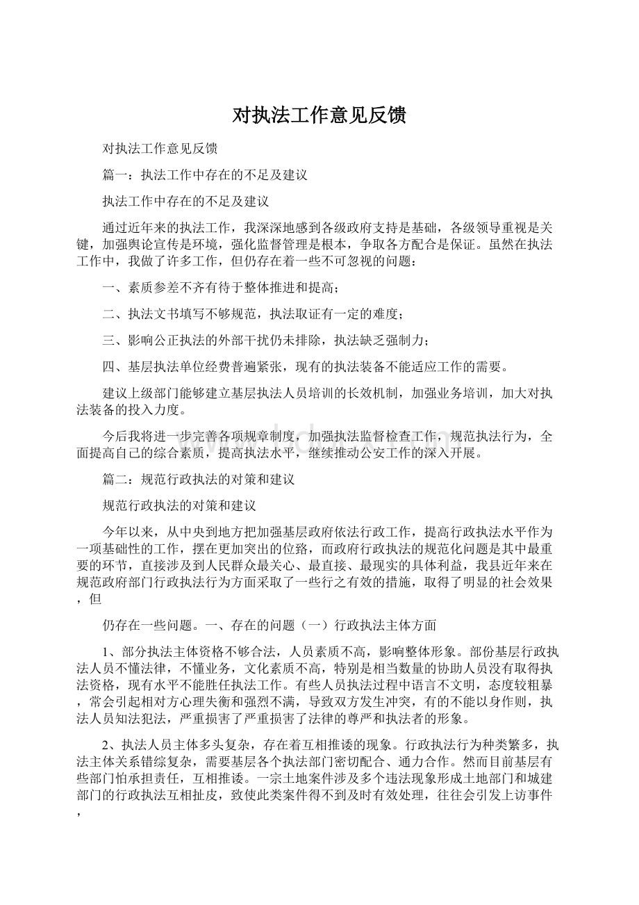 对执法工作意见反馈Word文档下载推荐.docx