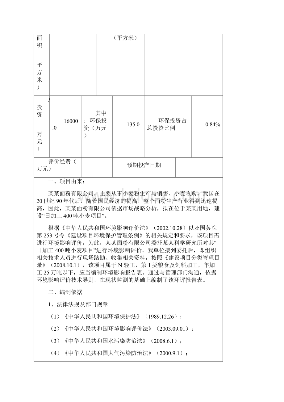 日加工400吨小麦面粉厂项目申请立项环评报告表.docx_第2页