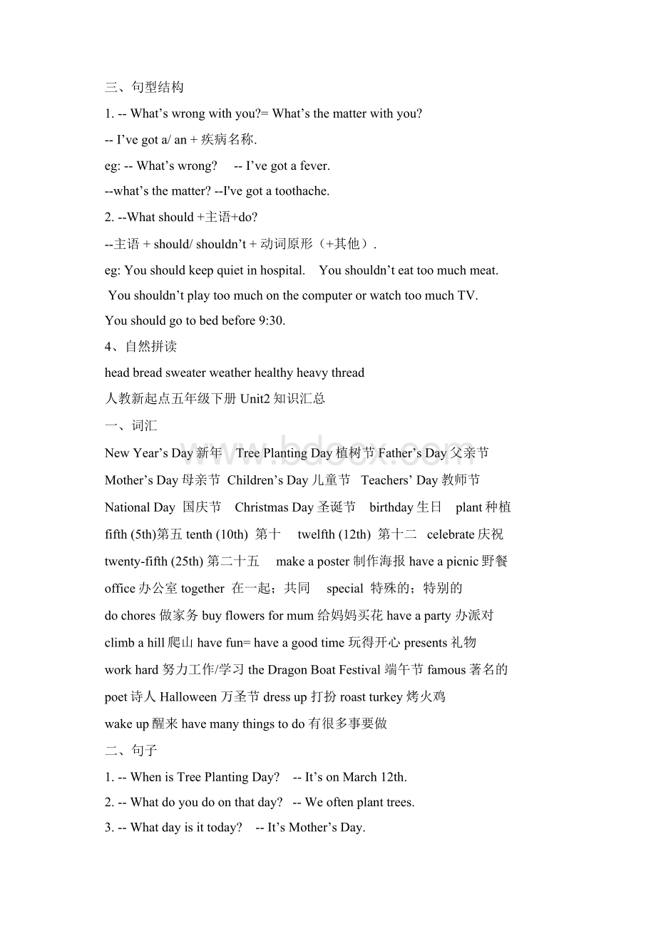 最新新起点五年级英语下知识总结Word格式文档下载.docx_第2页