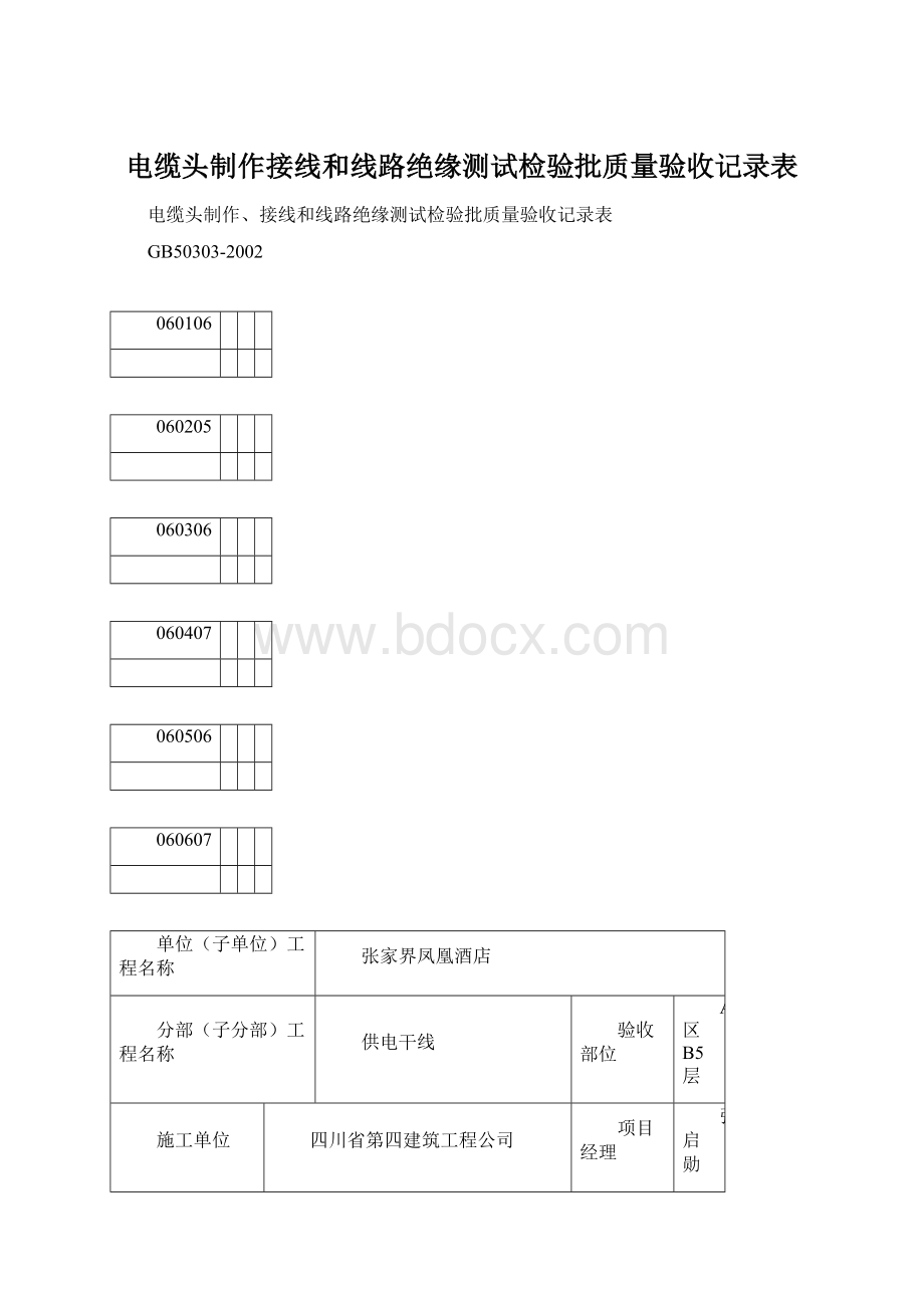 电缆头制作接线和线路绝缘测试检验批质量验收记录表Word文档下载推荐.docx