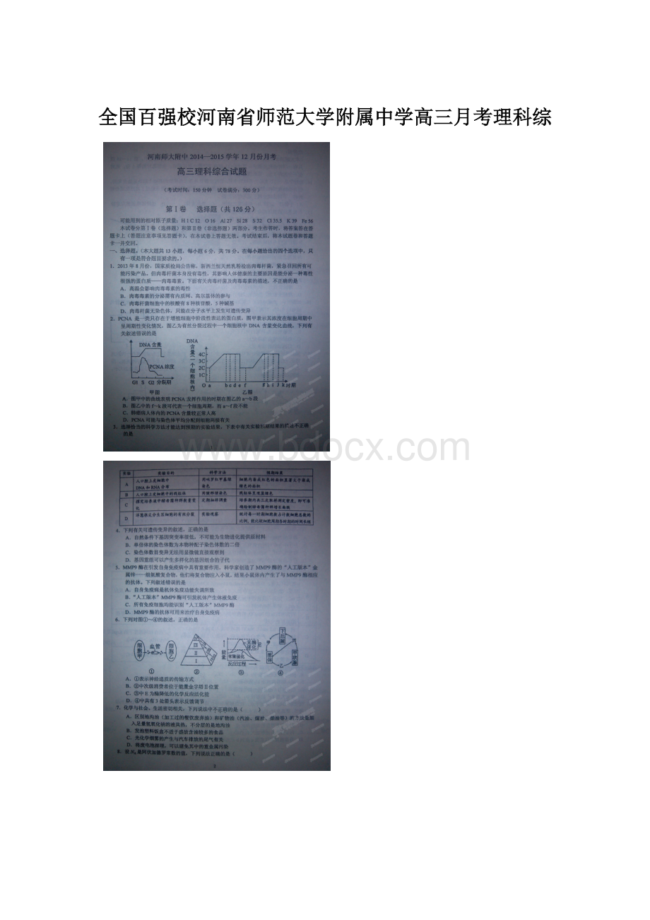 全国百强校河南省师范大学附属中学高三月考理科综Word文件下载.docx