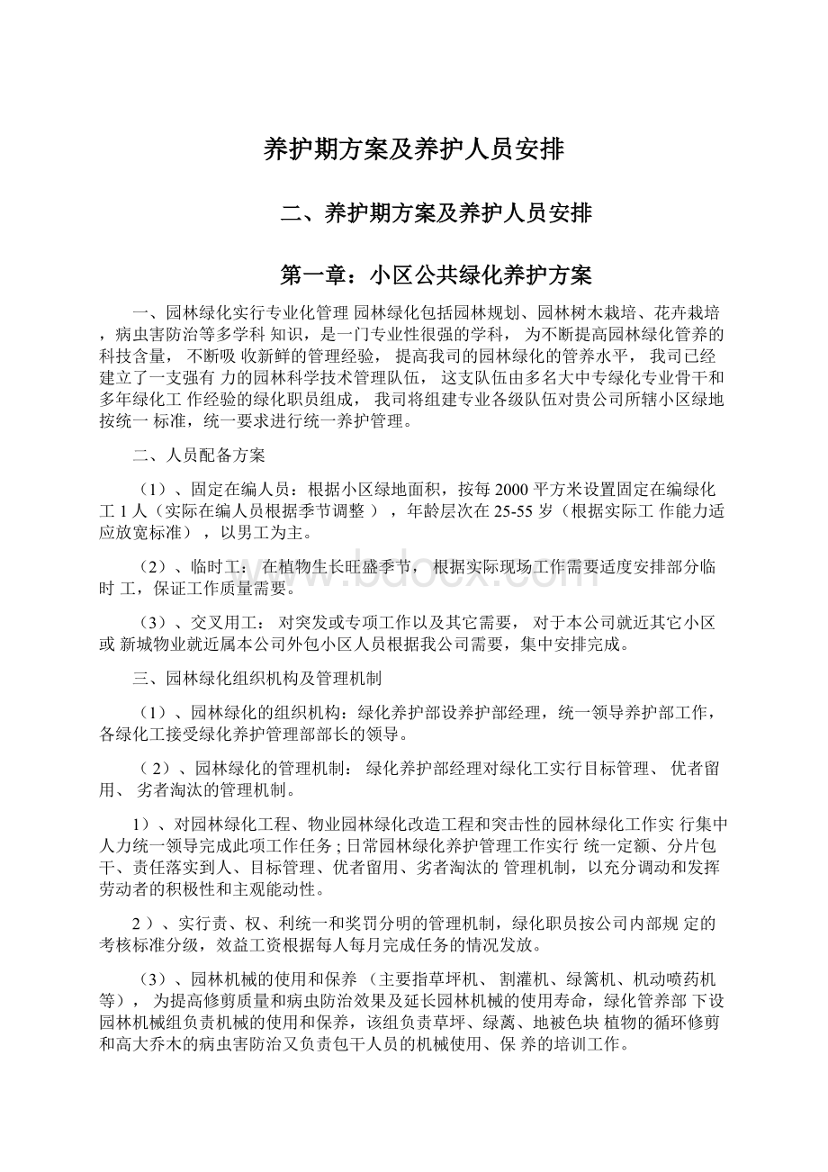 养护期方案及养护人员安排Word格式.docx