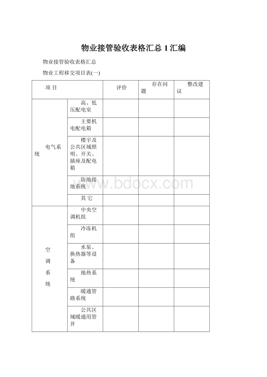 物业接管验收表格汇总1汇编Word文档下载推荐.docx