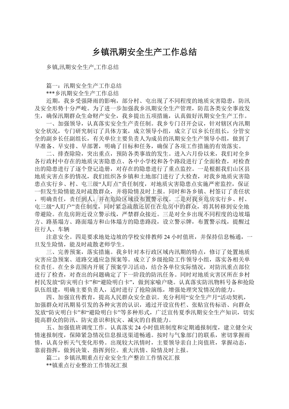 乡镇汛期安全生产工作总结Word下载.docx_第1页