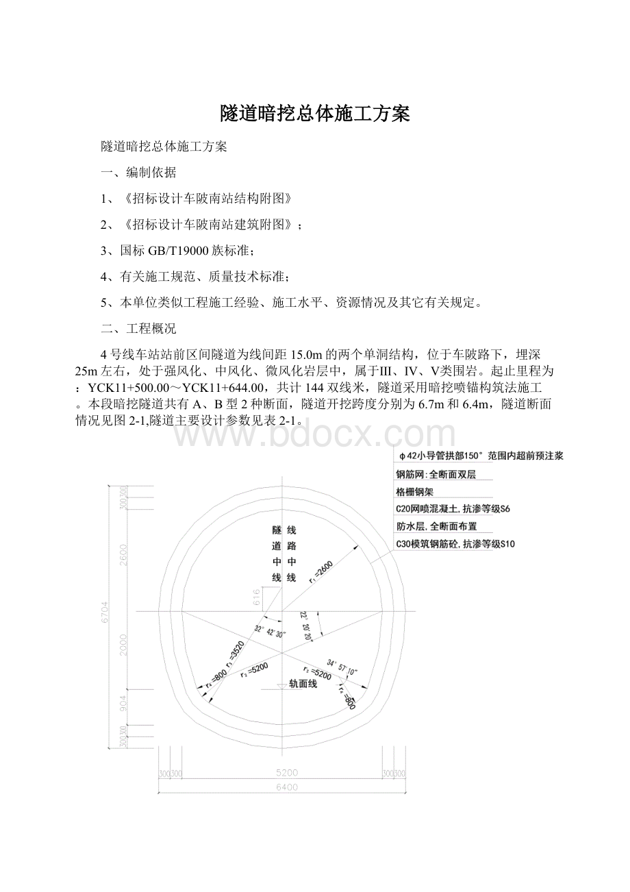 隧道暗挖总体施工方案Word文件下载.docx