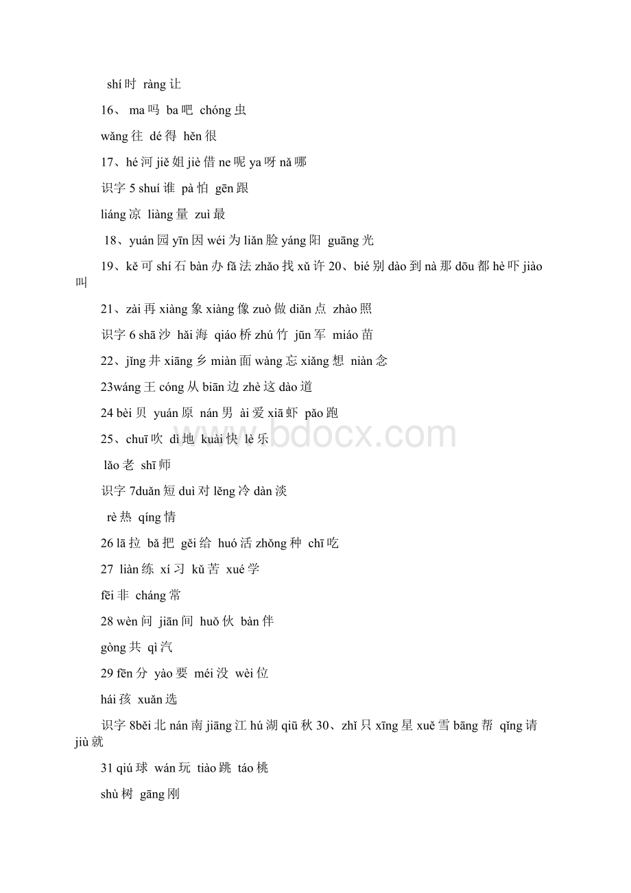 人教版小学语文一年级下册生字表完整版带整体拼音Word文档下载推荐.docx_第2页