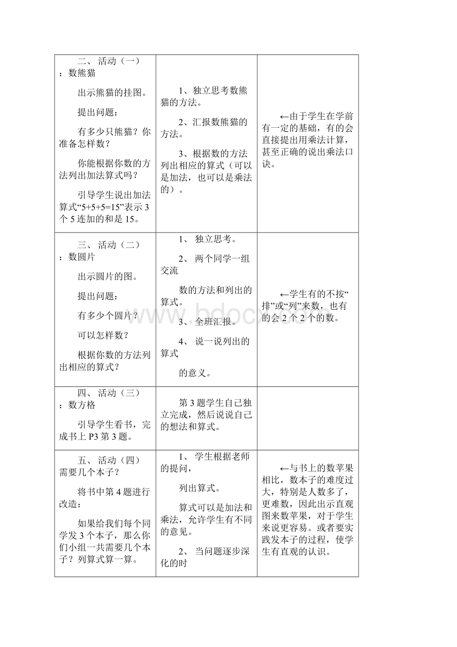 北师大版小学数学二年级上教案表格式全教学反思吐血推.docx_第3页