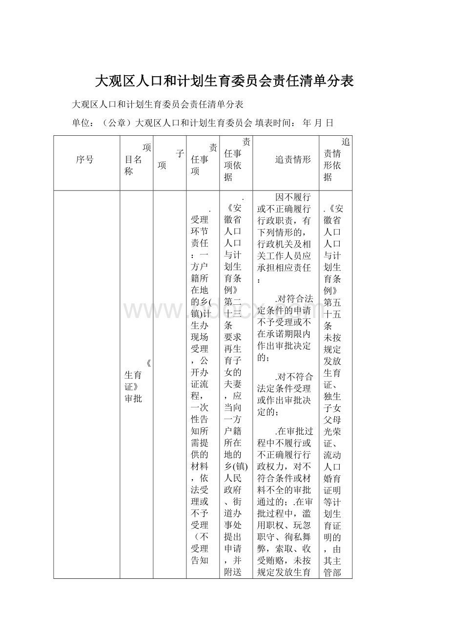 大观区人口和计划生育委员会责任清单分表Word文档下载推荐.docx