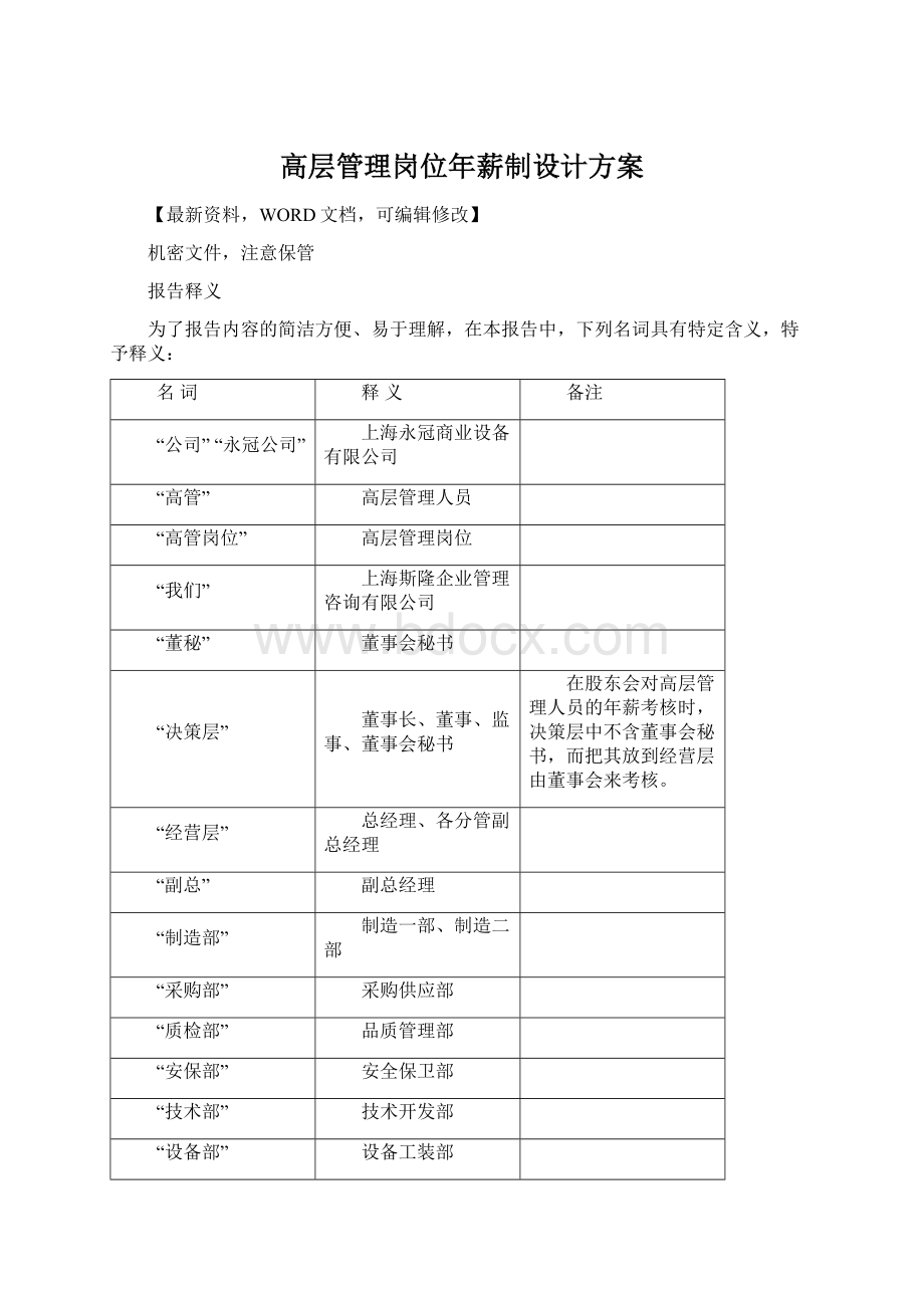 高层管理岗位年薪制设计方案Word文档下载推荐.docx