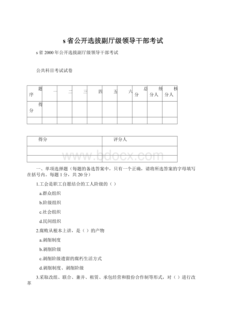 s省公开选拔副厅级领导干部考试文档格式.docx_第1页