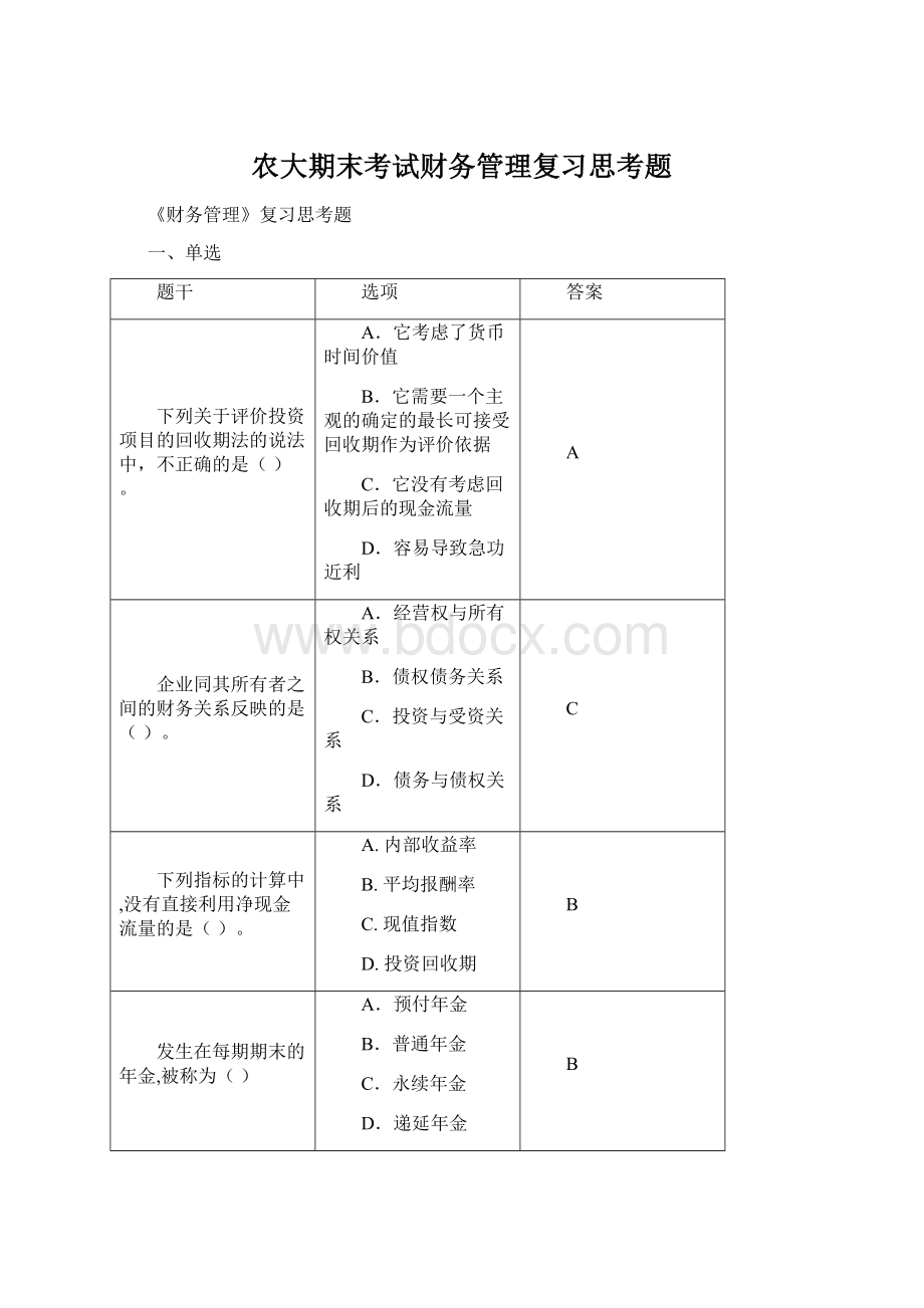 农大期末考试财务管理复习思考题.docx