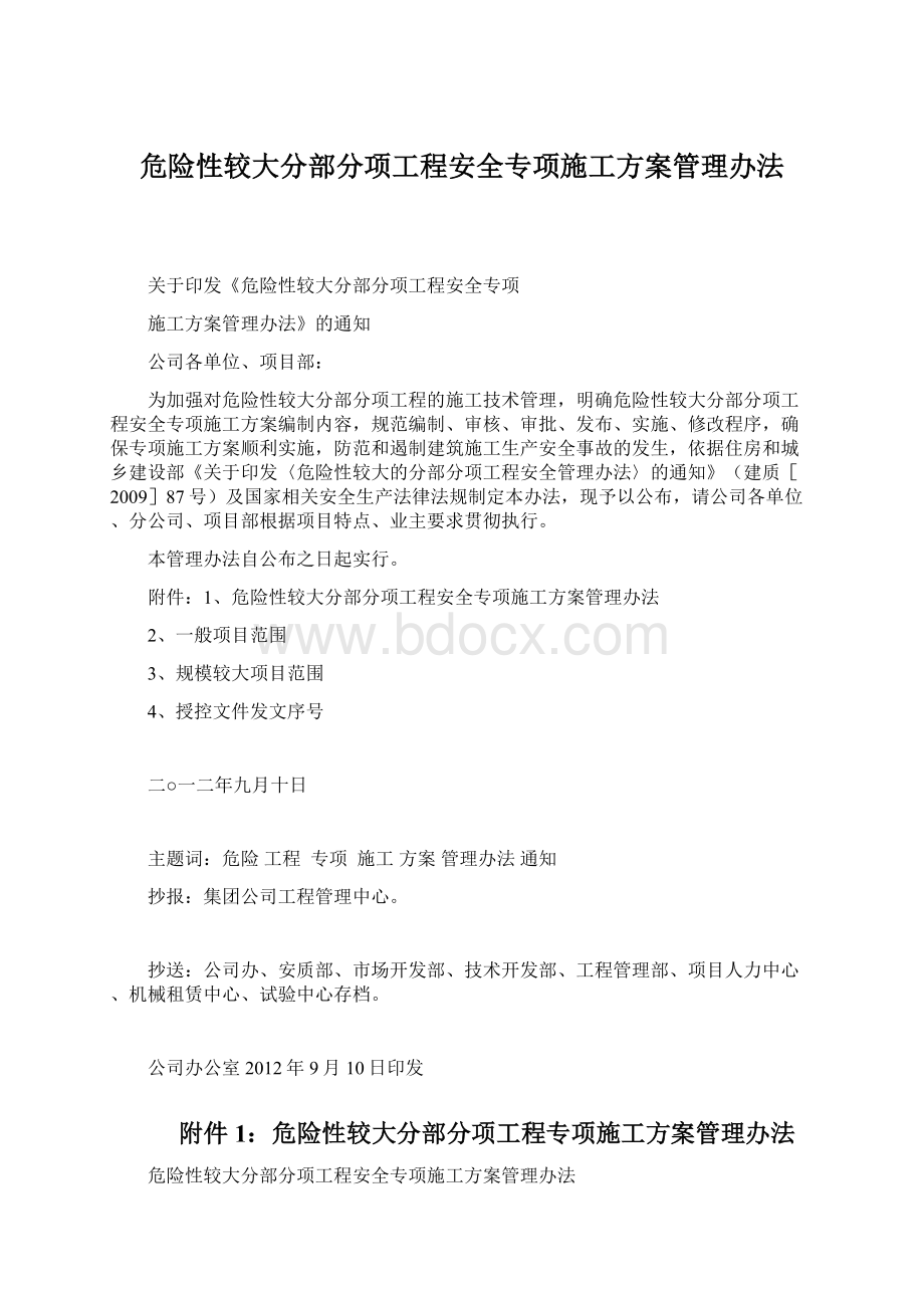 危险性较大分部分项工程安全专项施工方案管理办法.docx_第1页