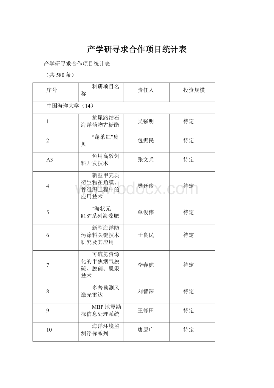 产学研寻求合作项目统计表.docx_第1页