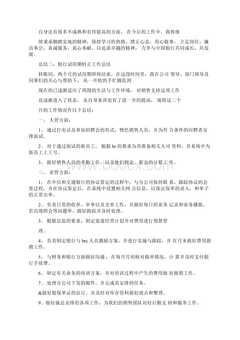 银行试用期转正工作总结Word文档下载推荐.docx_第2页