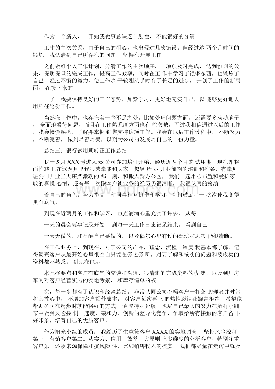 银行试用期转正工作总结Word文档下载推荐.docx_第3页