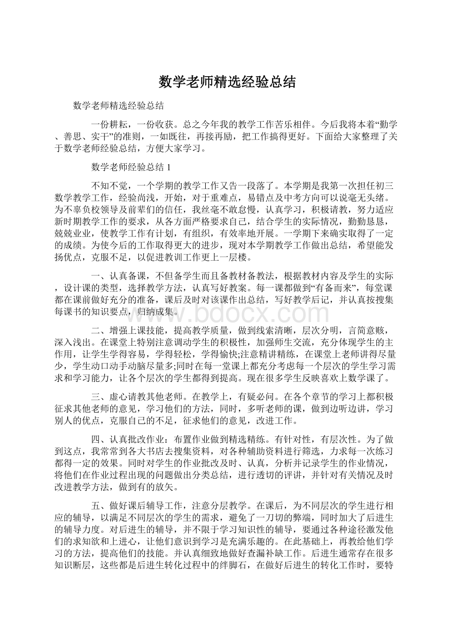 数学老师精选经验总结.docx