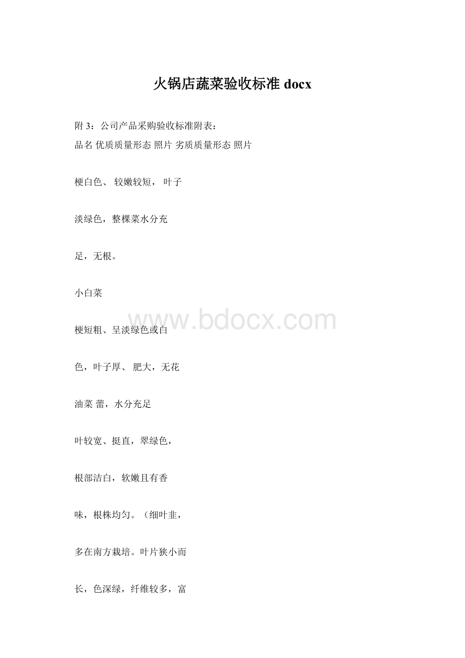 火锅店蔬菜验收标准docxWord格式.docx