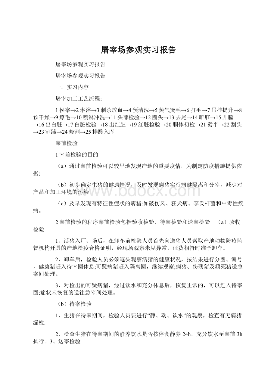 屠宰场参观实习报告Word下载.docx