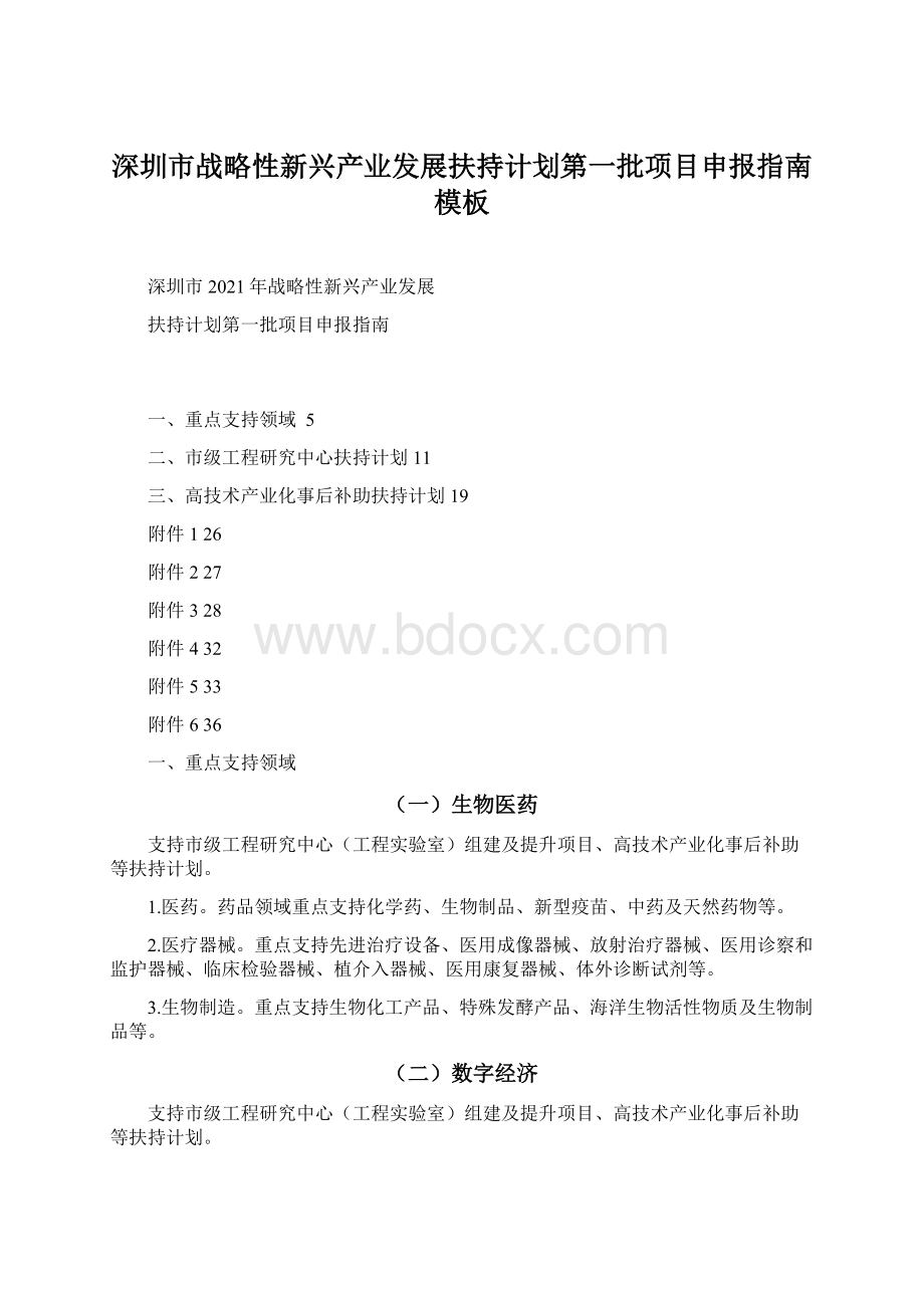 深圳市战略性新兴产业发展扶持计划第一批项目申报指南模板Word文档格式.docx