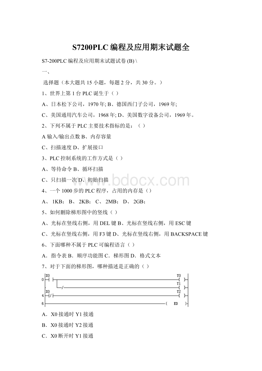 S7200PLC编程及应用期末试题全.docx_第1页