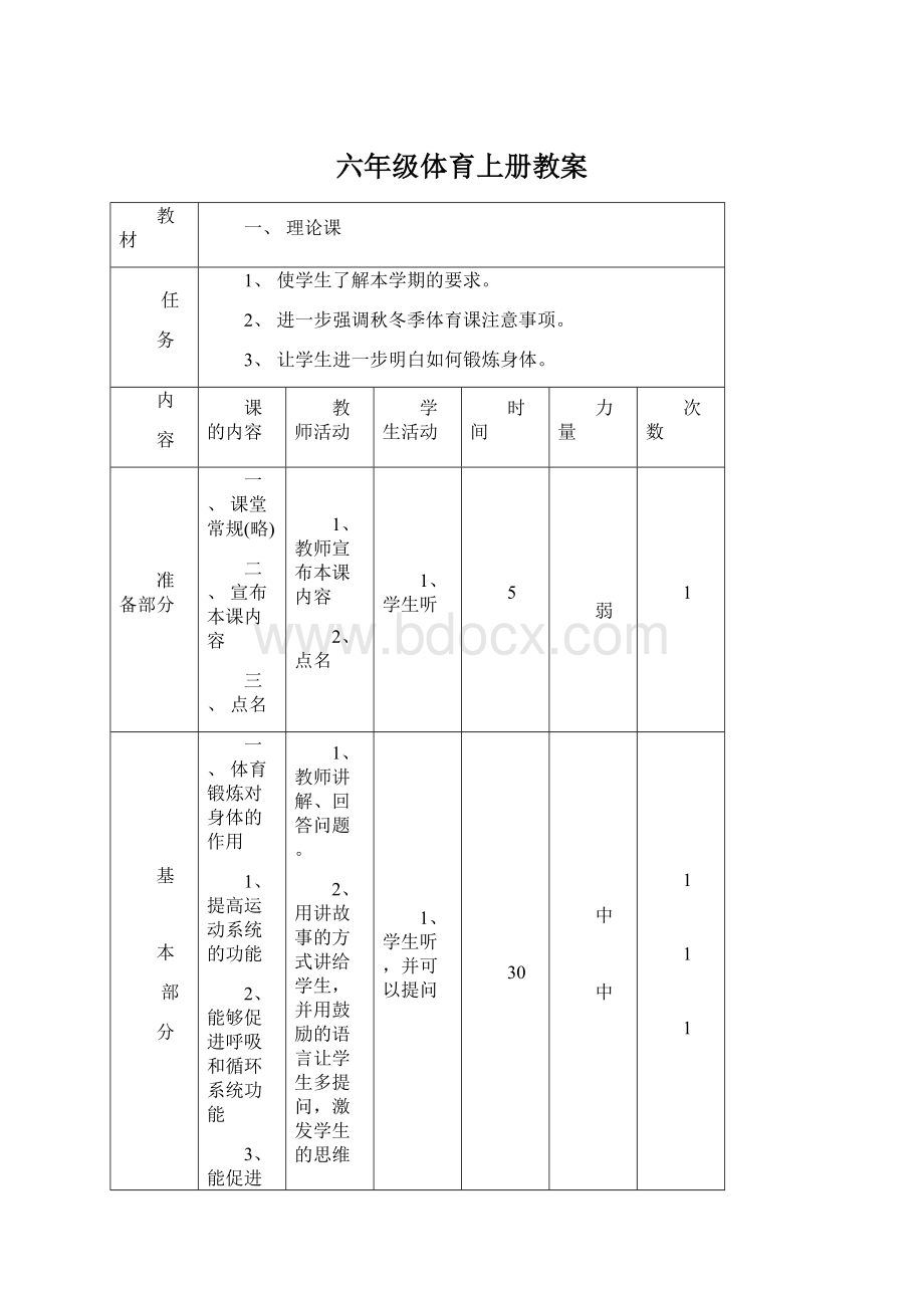 六年级体育上册教案Word下载.docx