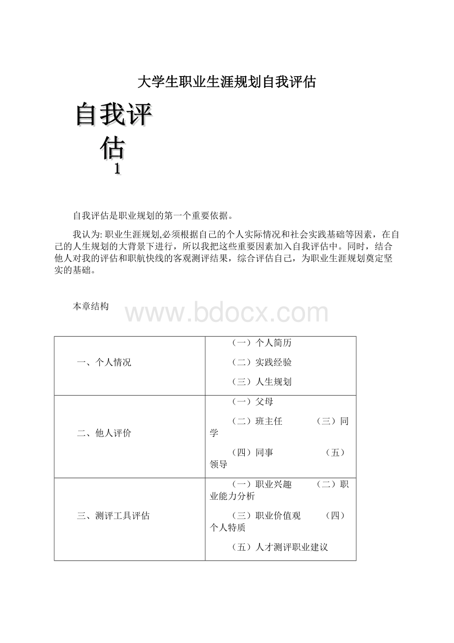 大学生职业生涯规划自我评估Word下载.docx