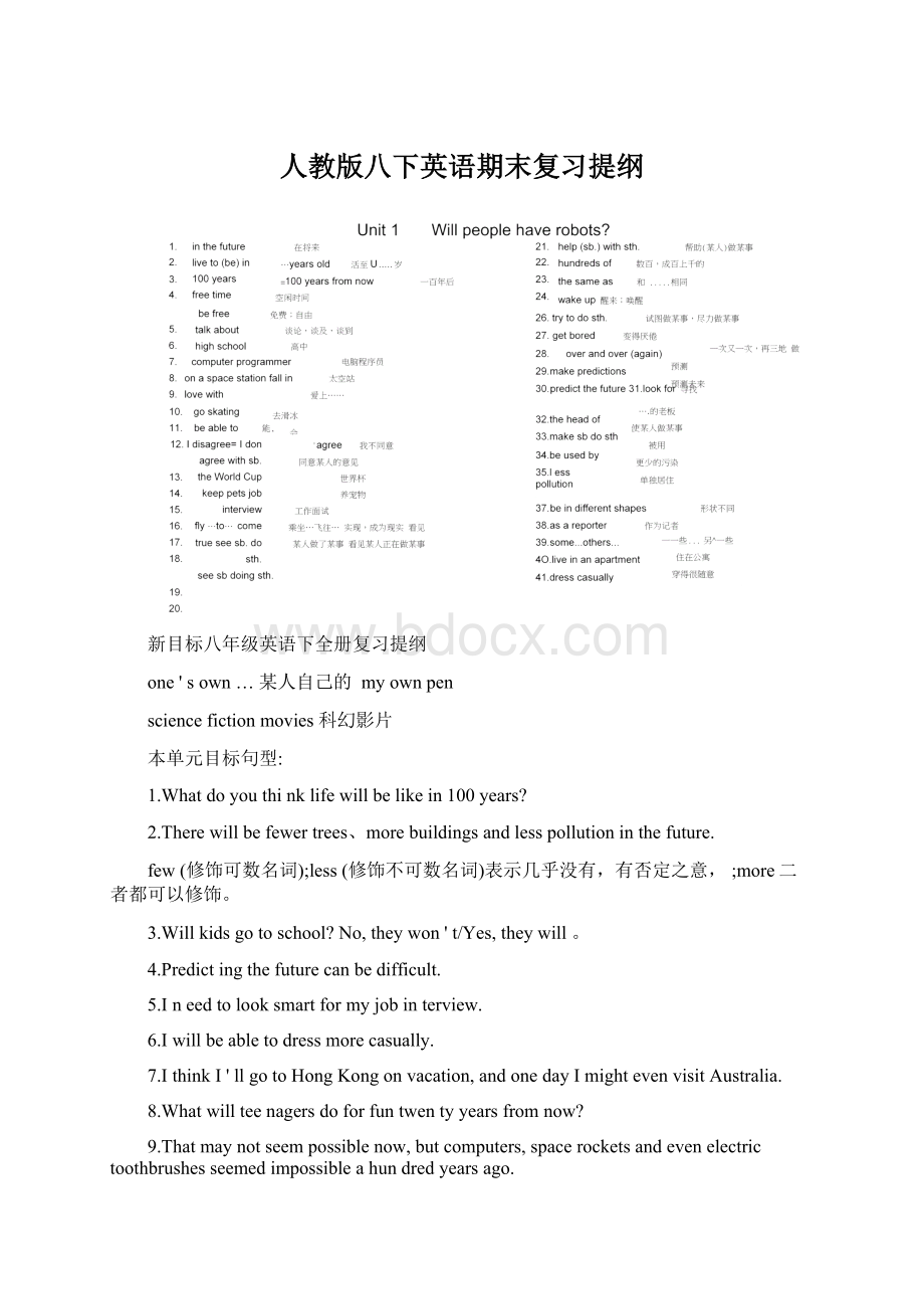 人教版八下英语期末复习提纲Word文档格式.docx