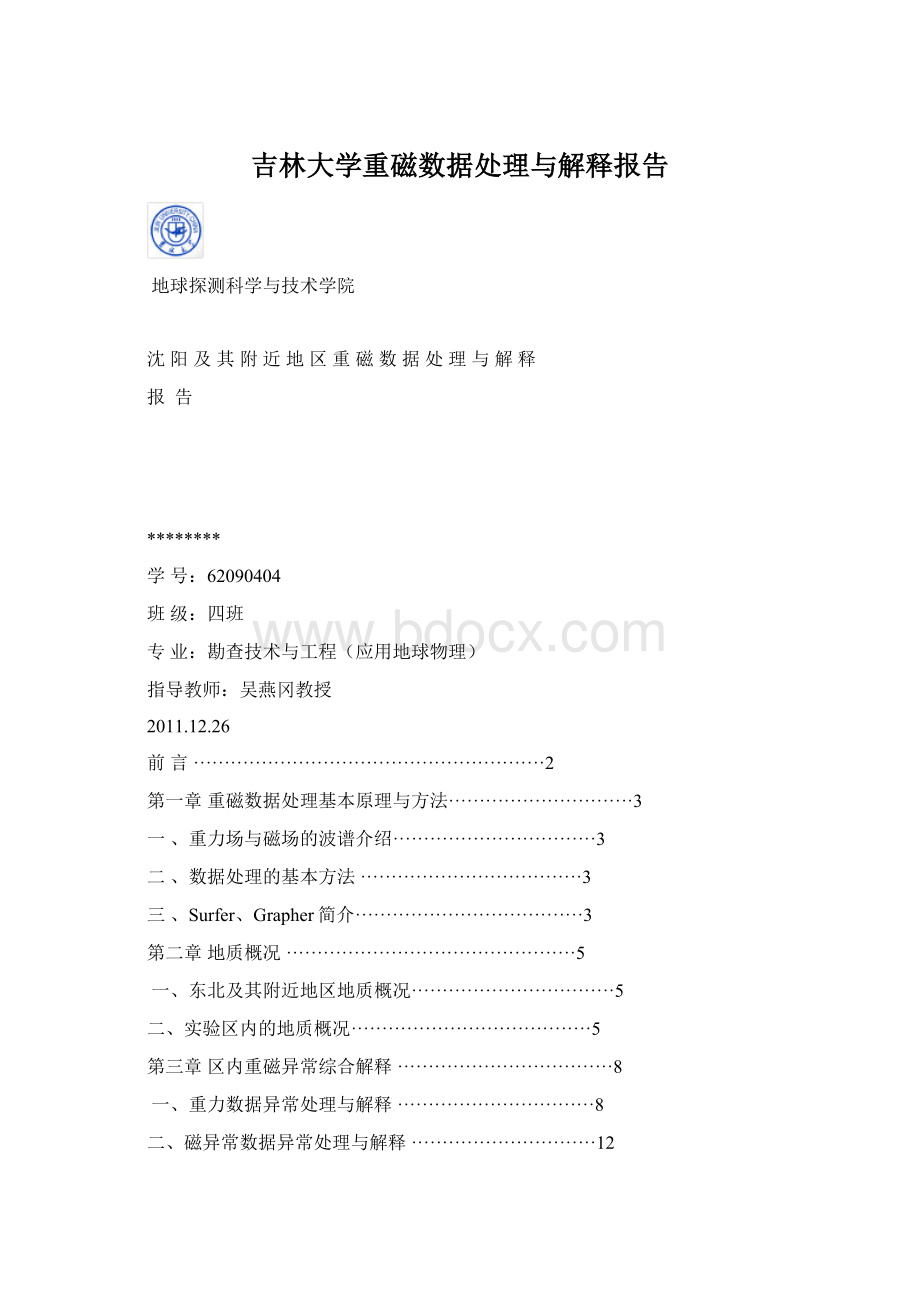 吉林大学重磁数据处理与解释报告Word文件下载.docx