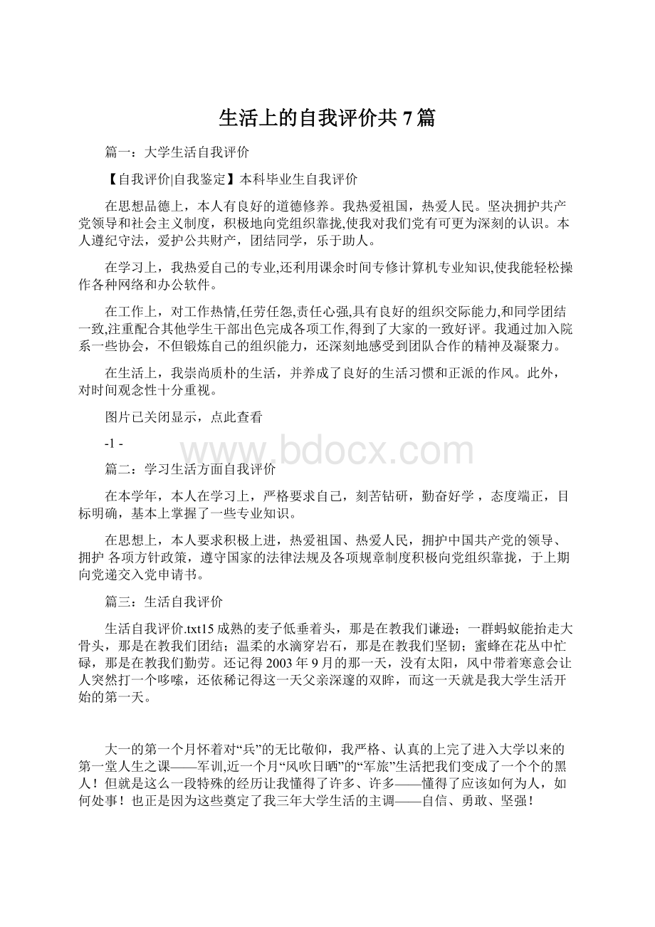 生活上的自我评价共7篇Word文档格式.docx