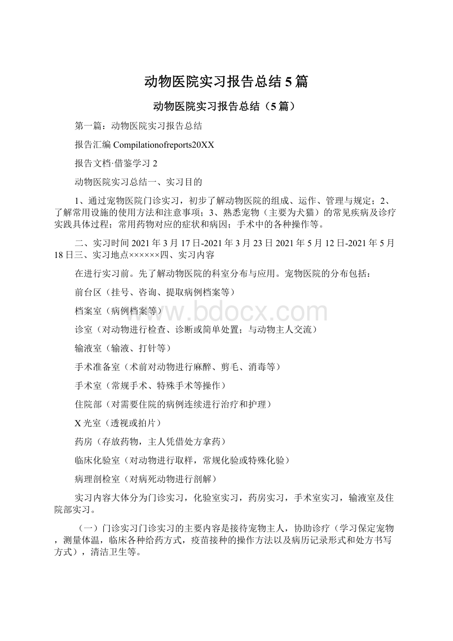 动物医院实习报告总结5篇.docx_第1页