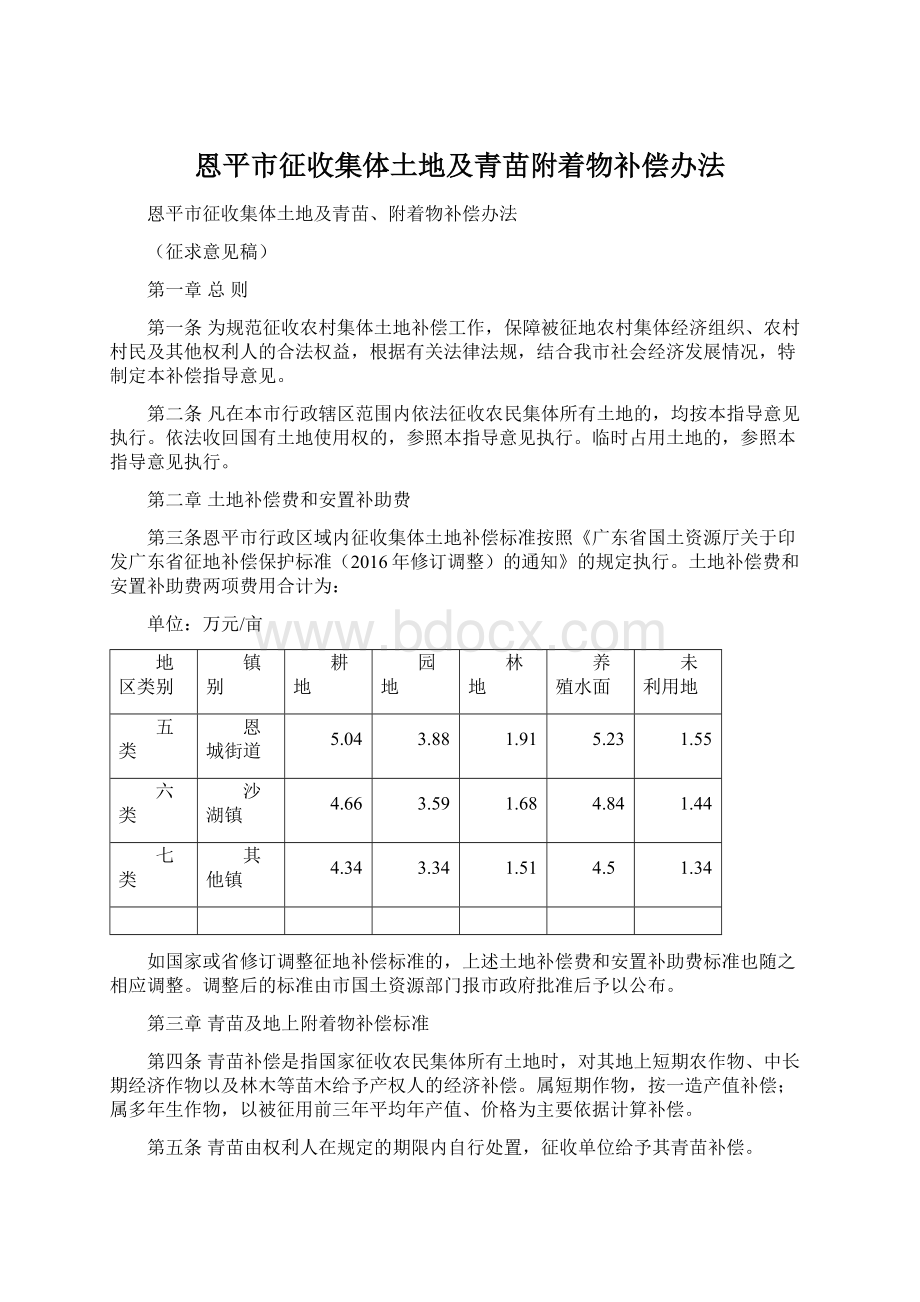 恩平市征收集体土地及青苗附着物补偿办法Word格式文档下载.docx