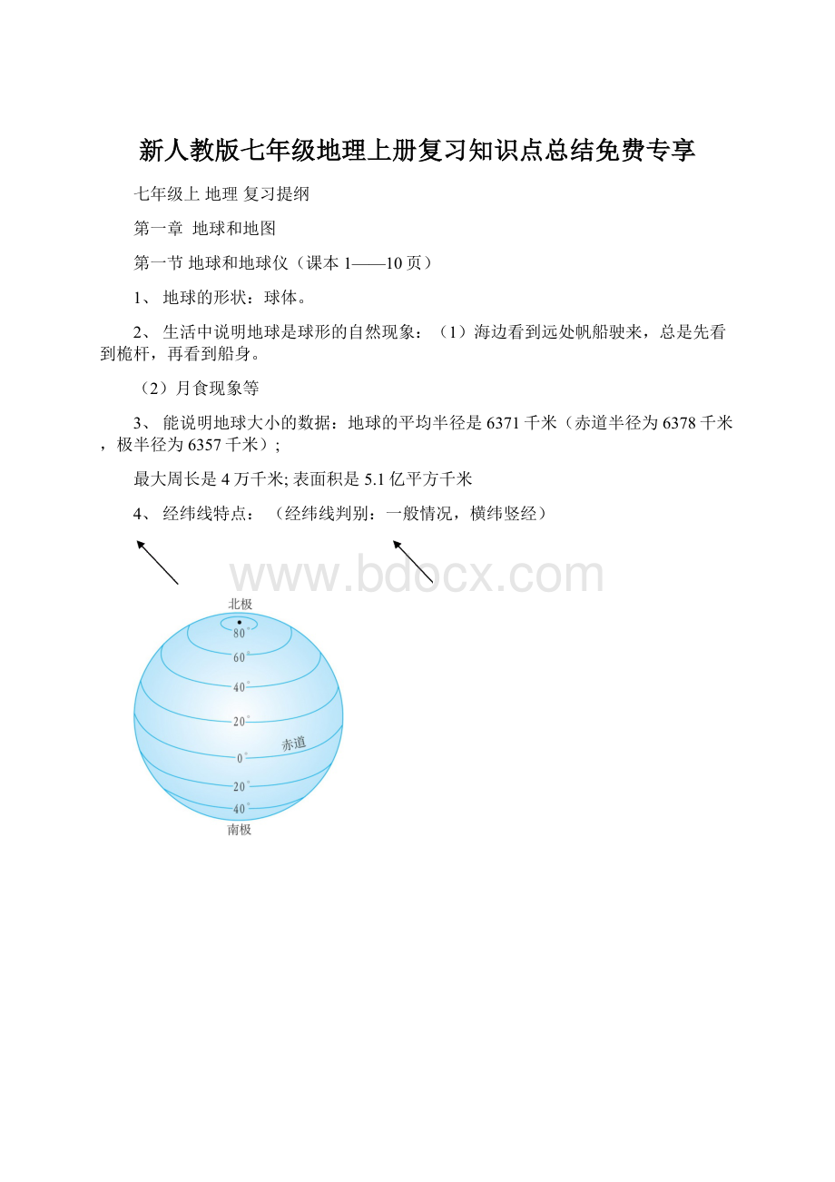 新人教版七年级地理上册复习知识点总结免费专享.docx