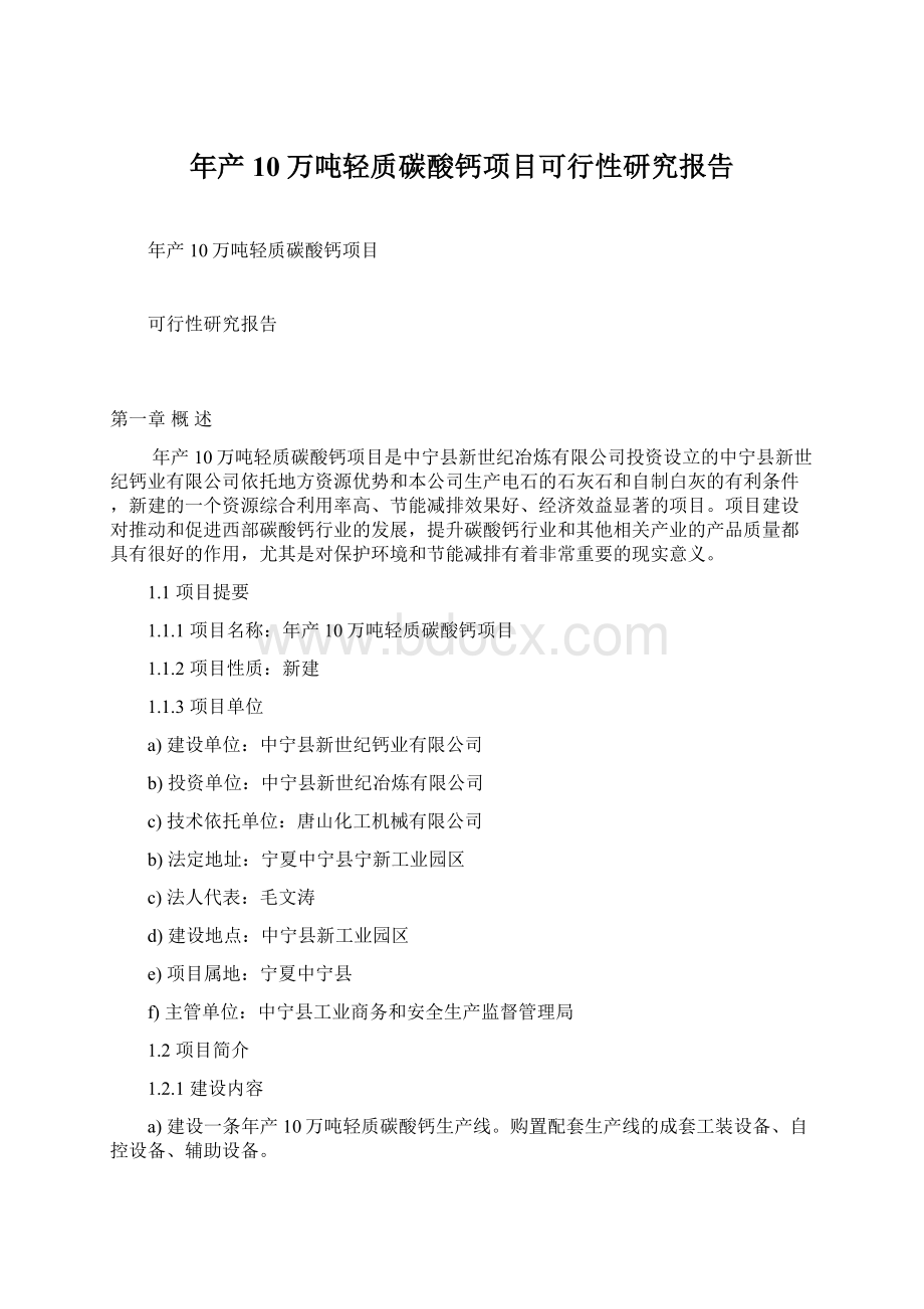 年产10万吨轻质碳酸钙项目可行性研究报告Word下载.docx