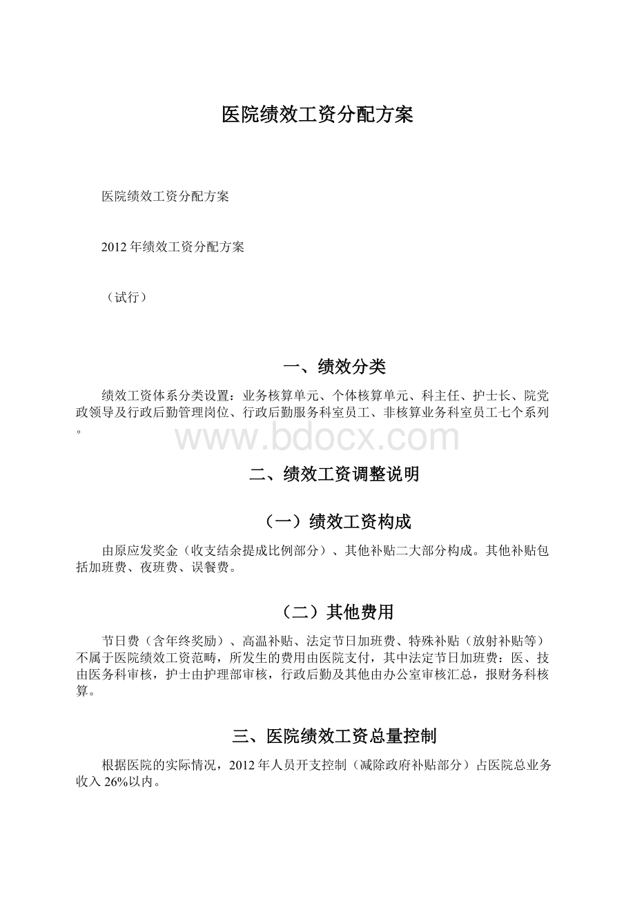 医院绩效工资分配方案Word格式.docx_第1页