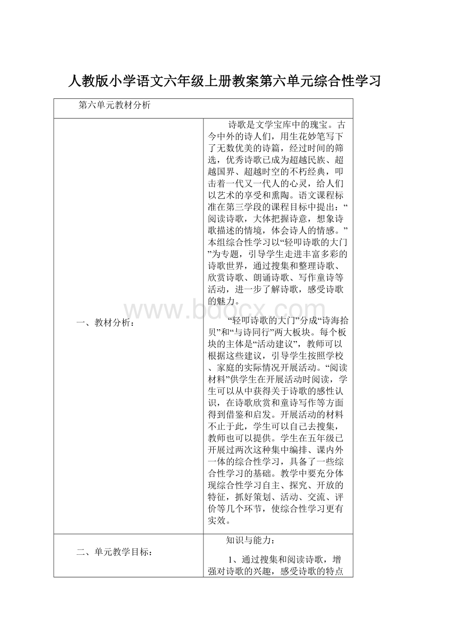 人教版小学语文六年级上册教案第六单元综合性学习.docx_第1页