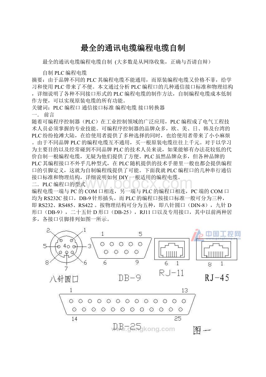 最全的通讯电缆编程电缆自制Word下载.docx