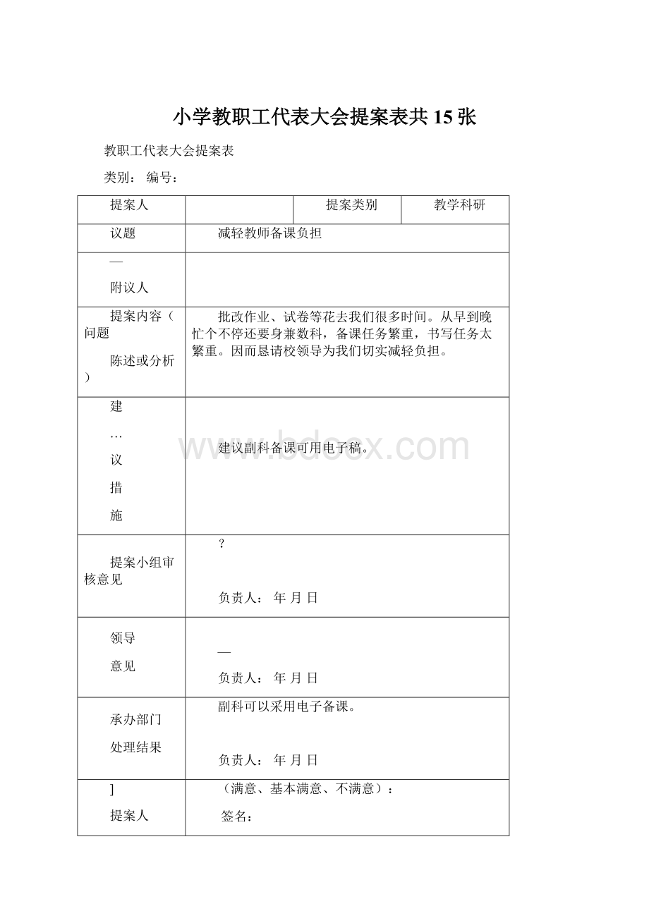 小学教职工代表大会提案表共15张.docx_第1页